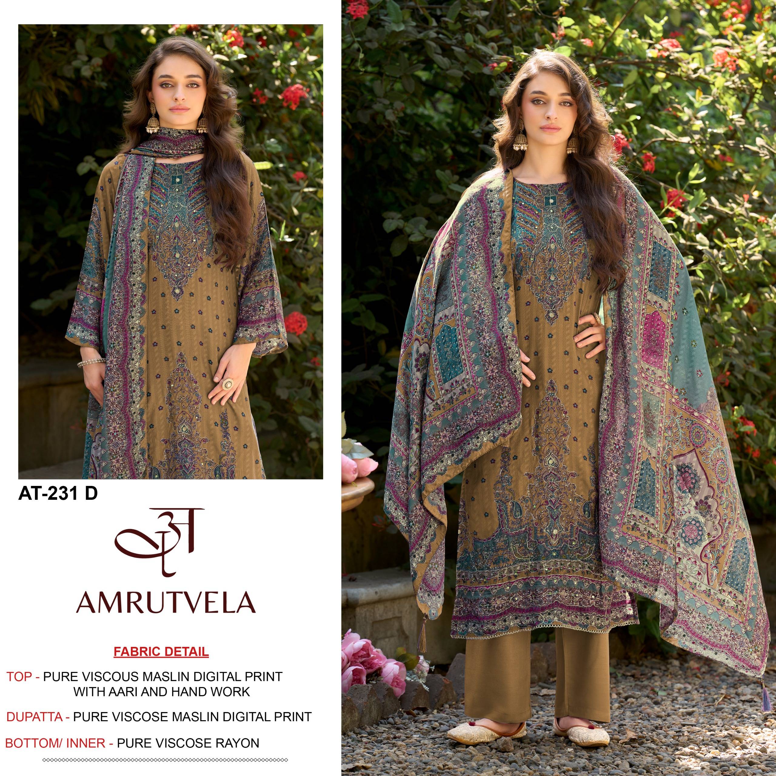 AT231 by AMRUTVELA AT-231A to AT-231D Series Indian Traditional casual wear Pakistani Pure viscous dresses At Wholesale Price